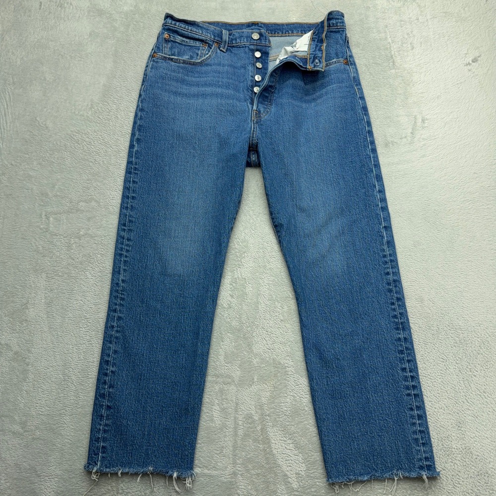 Levis Jeans Womens W31 L26 Blue 501 Original Fit Straight Leg Raw Hem Button Fly
